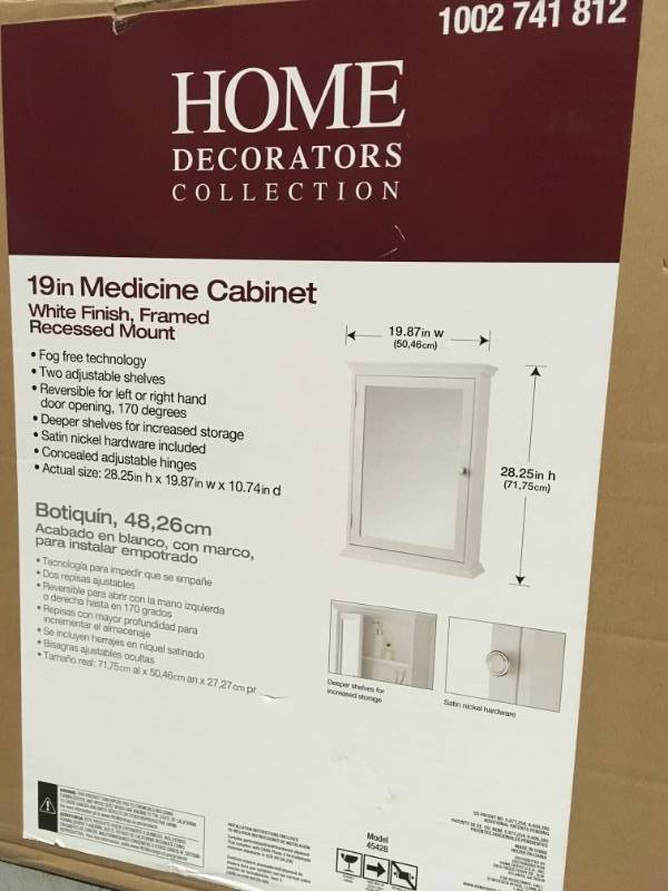 Home Decorators Collection 19-78 in. W x 28-14 in. H Fog Free Framed Recessed Mount Extended Storage Bathroom Medicine Cabinet in White not used