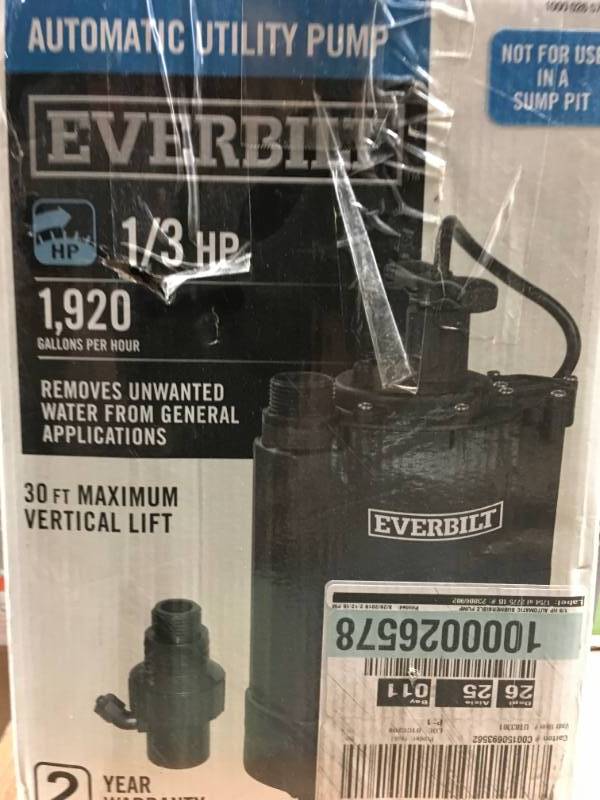 Everbilt 13 HP Automatic Utility Pump in good condition
