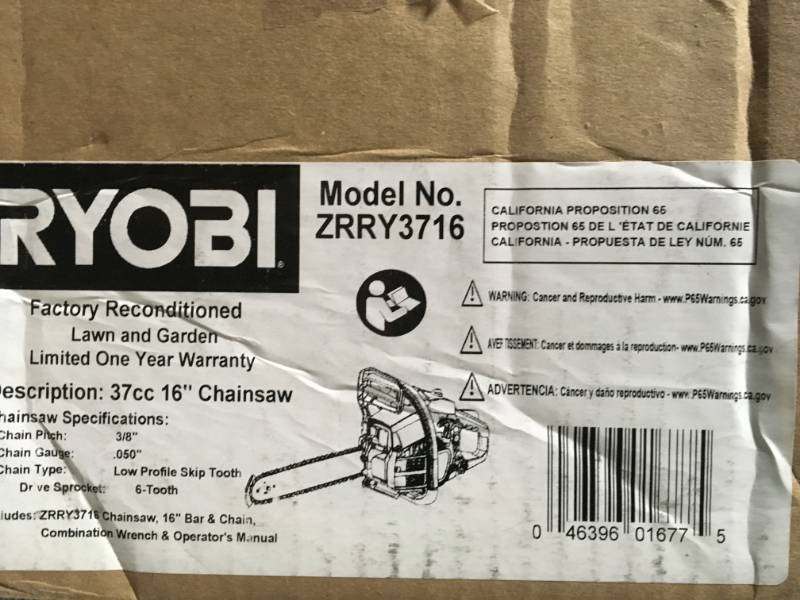 RYOBI Reconditioned 16 in. 37cc 2-Cycle Gas Chainsaw in good condition