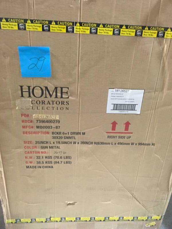 Toucan City Tape Measure and Home Decorators Collection Becker 7-Drawer Gunmetal Metal Cart MD0003-87 not used