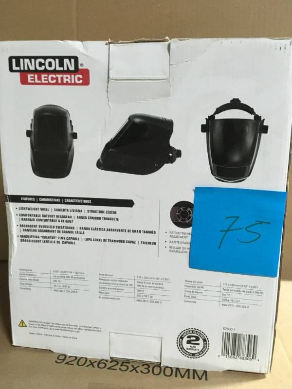 Lincoln Electric Basic Welding Helmet with No. 10 Lens (4-12 in. x 5-14 in. Viewing Area)in good condition