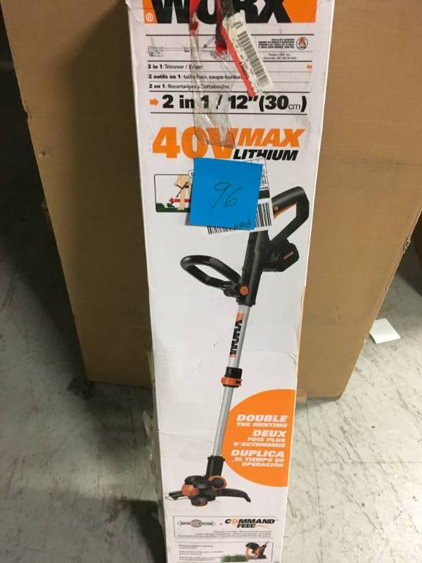 Worx 12-in 40 Volt Max Li-ion Cordless Grass Trimmer with Command Feed in good condition