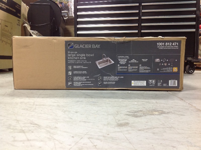 Glacier Bay All-in-One Dual Mount Stainless Steel 33 in. 2-Hole Single Bowl Kitchen Sink in Brushed Finish with Faucet Close not used