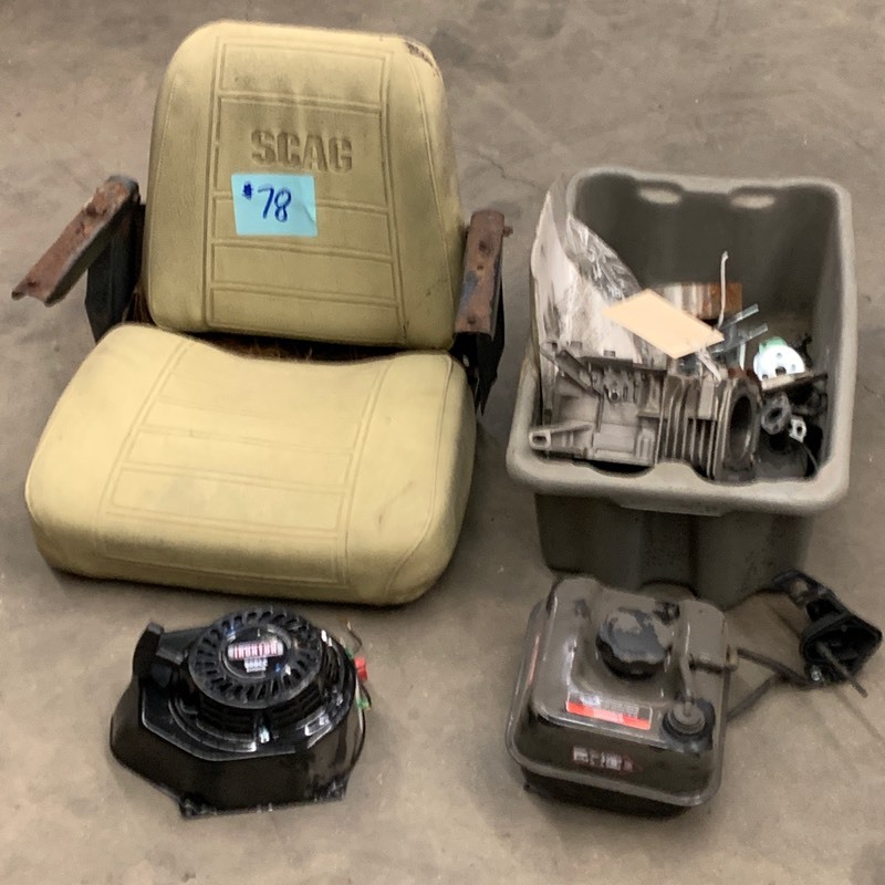 lot 78 image: Scag Lawn Mower Seat & Ironton 208cc Parts Engine