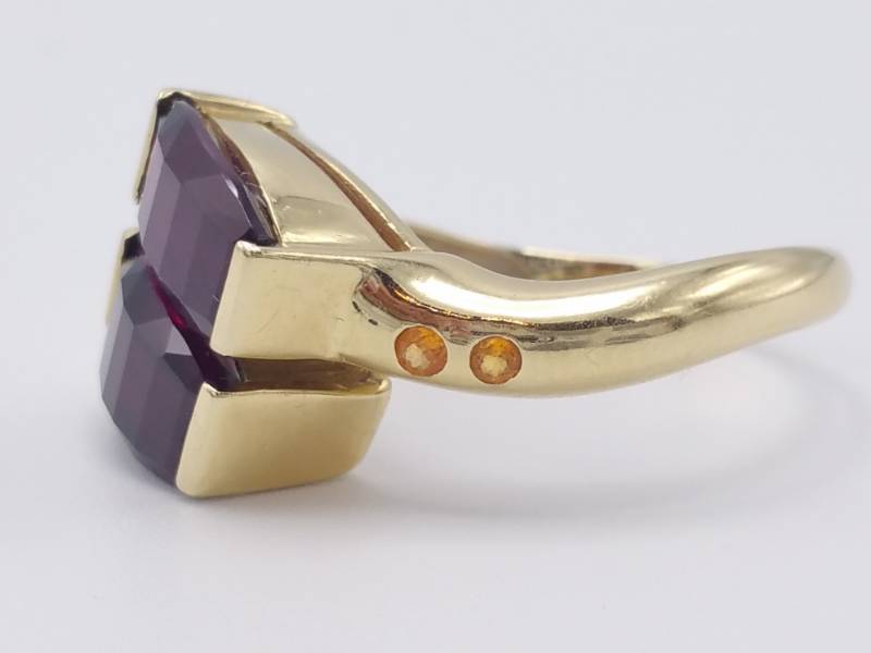 lot 15 image: Grape and Mandarin Garnet Designer Estate Ring in 14k Yellow Gold