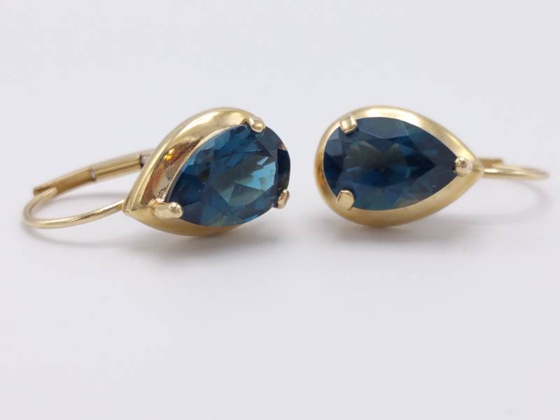 lot 25 image: Gorgeous London Blue Topaz Estate Earrings in 14k Yellow Gold