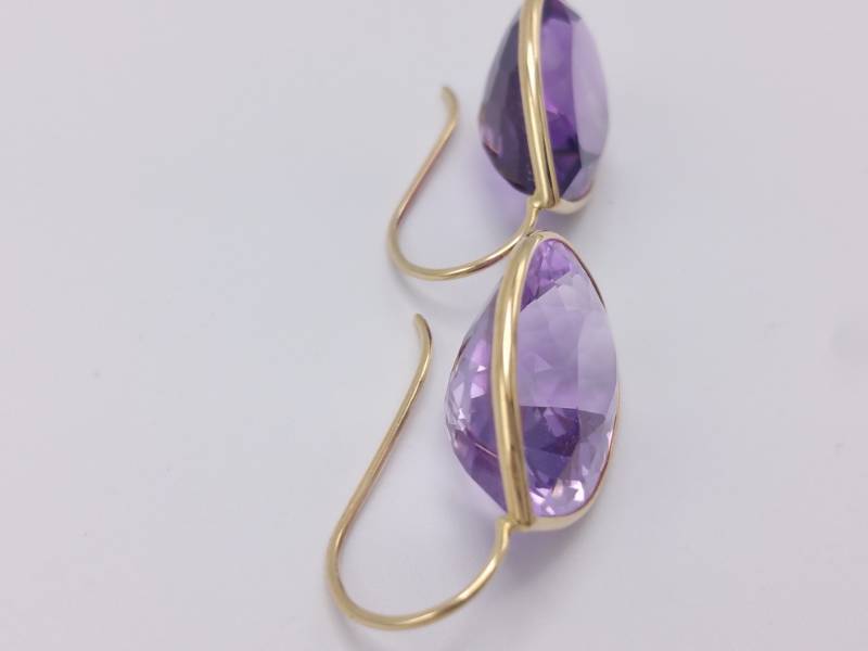 lot 32 image: Large, Well-Cut Amethyst Estate Earrings in 14k Yellow Gold
