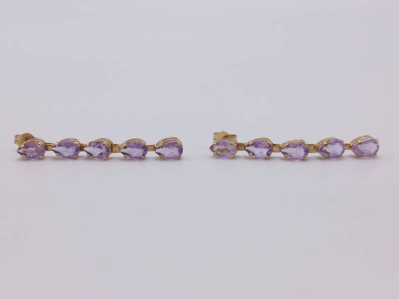 lot 39 image: Dangling Amethyst Estate Earrings in 14k Yellow Gold