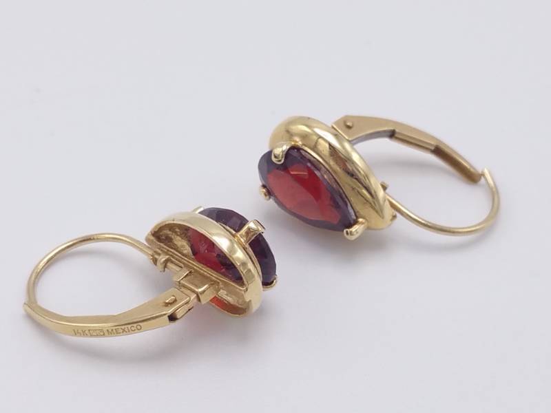 lot 42 image: Deep, Rich Garnet Estate Earrings in 14k Yellow Gold