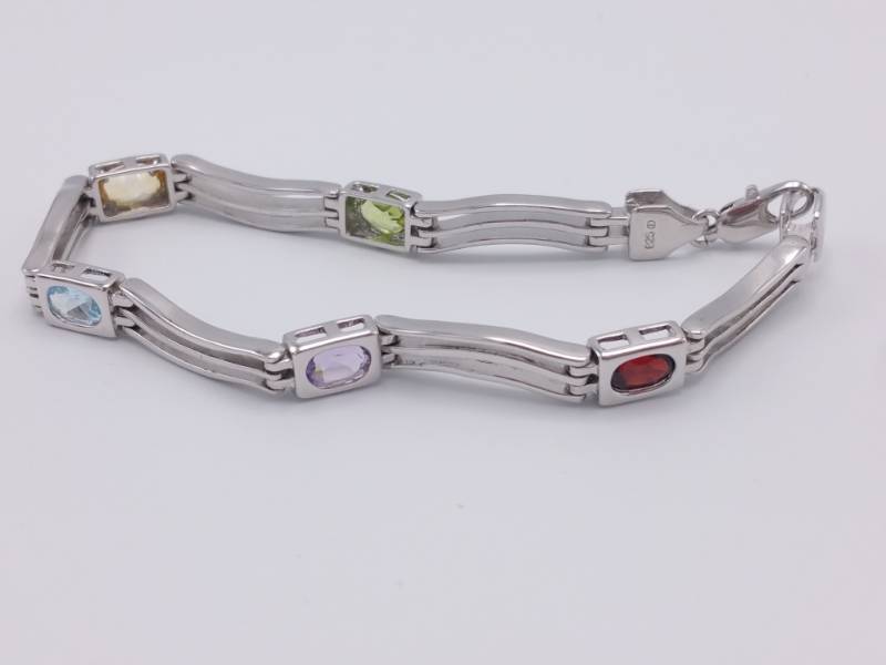 lot 61 image: Amethyst, Garnet, Peridot, Citrine, and Topaz Estate Bracelet in Sterling Silver