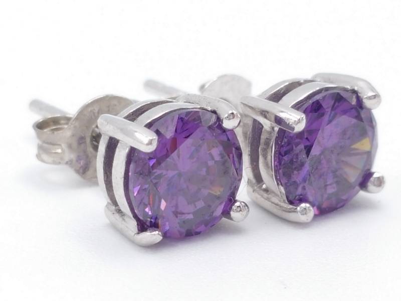 lot 62 image: Gorgeous Purple Gemstone Estate Earrings in Sterling Silver