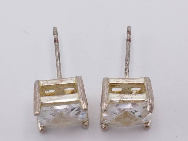 lot 89 image: Ladies White Gemstone Estate Earrings in Sterling Silver