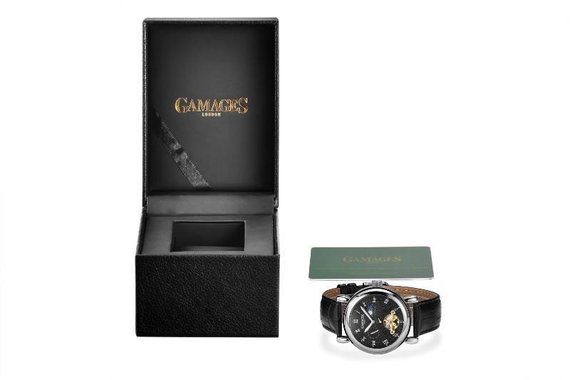 lot 100 image: GAMAGES OF LONDON Limited Edition Moon Phase Automatic Steel Timepiece - $710 MSRP