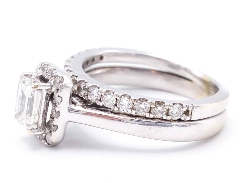 lot 3 image: Dazzling Emerald Cut Diamond Halo Estate Ring in 14k White Gold