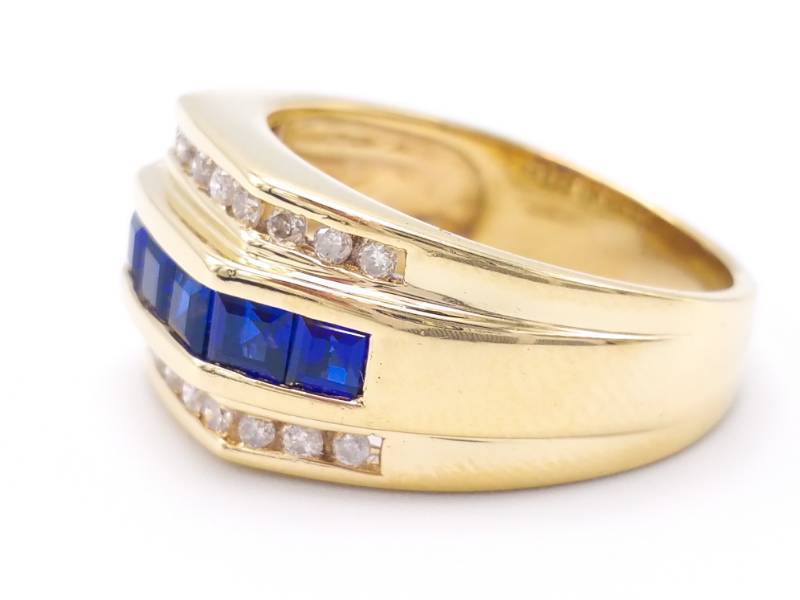 lot 10 image: Mens Sapphire and Diamond Estate Ring in 10k Yellow Gold