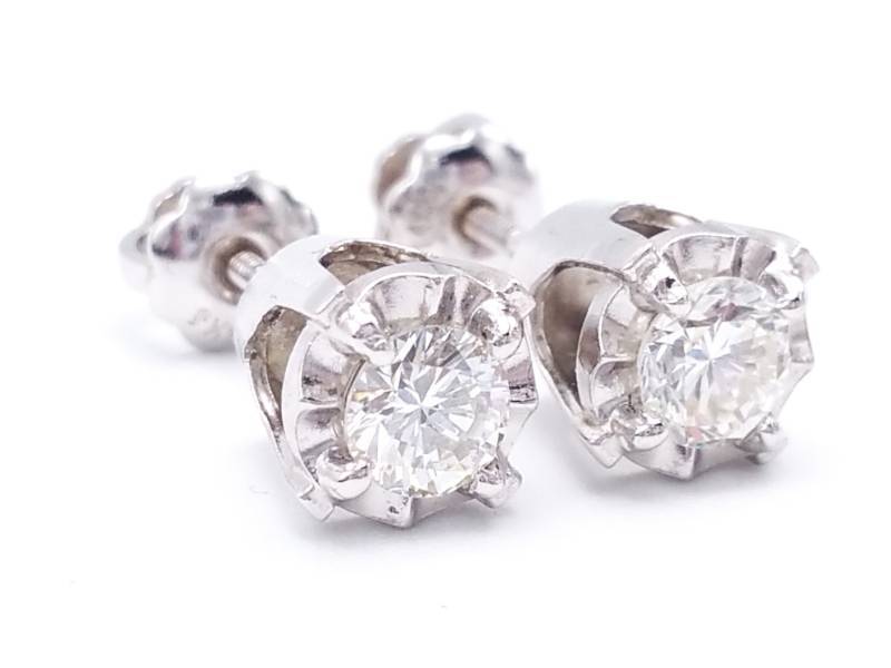 lot 3A image: 12 CT Brilliant Round Cut Diamond Estate Stud Earrings in 14k White Gold