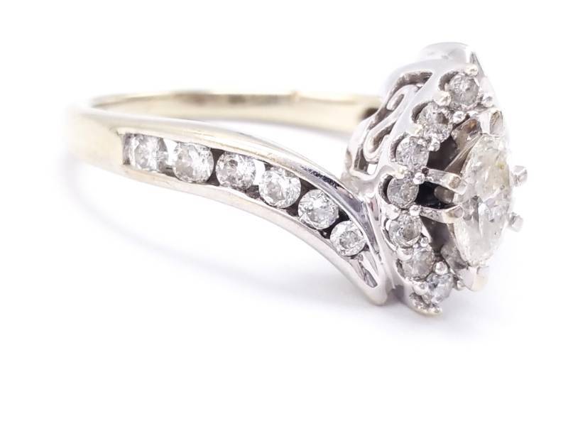 lot 11B image: Ladies Marquise Diamond Estate Ring in 14k White Gold