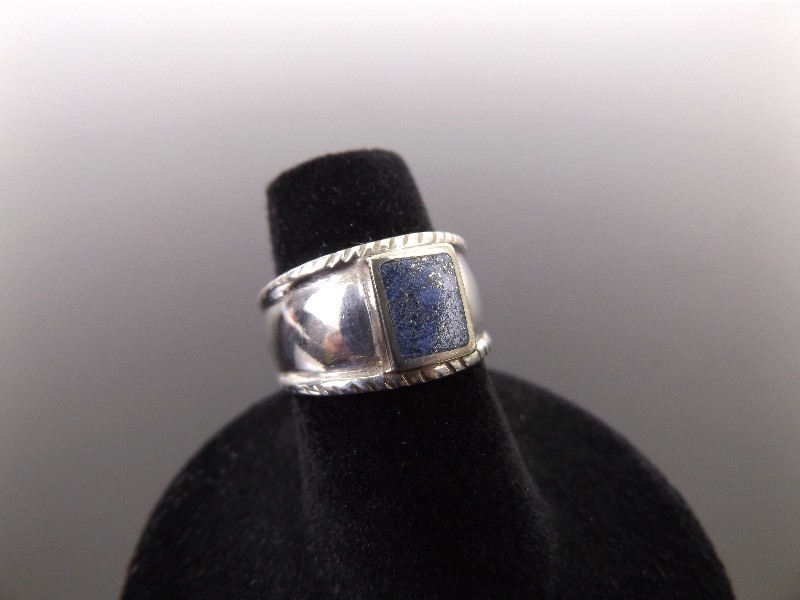 .925 Sterling Silver Inlayed Lapis Ring Size 6