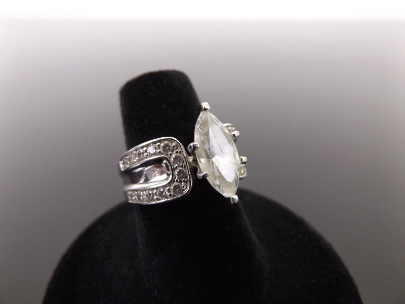 .925 Sterling Silver Crystal Marquis Ring Size 6
