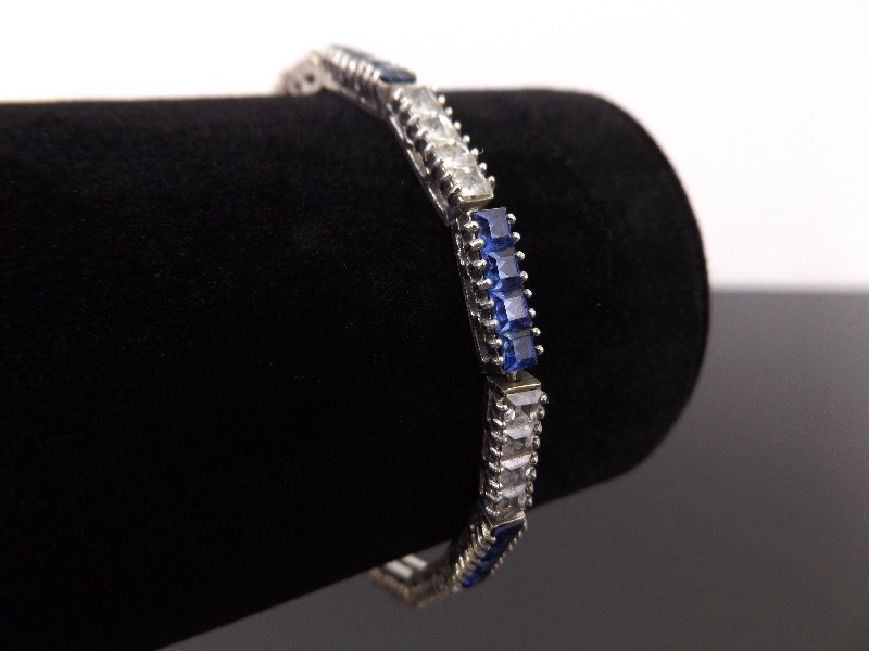 .925 Sterling Silver Sapphire Crystal Tennis Bracelet