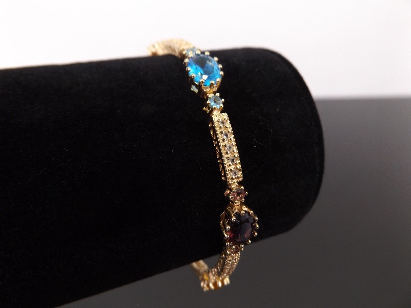 .925 Sterling Silver Multi Color Crystal Vermeil Tennis Bracelet