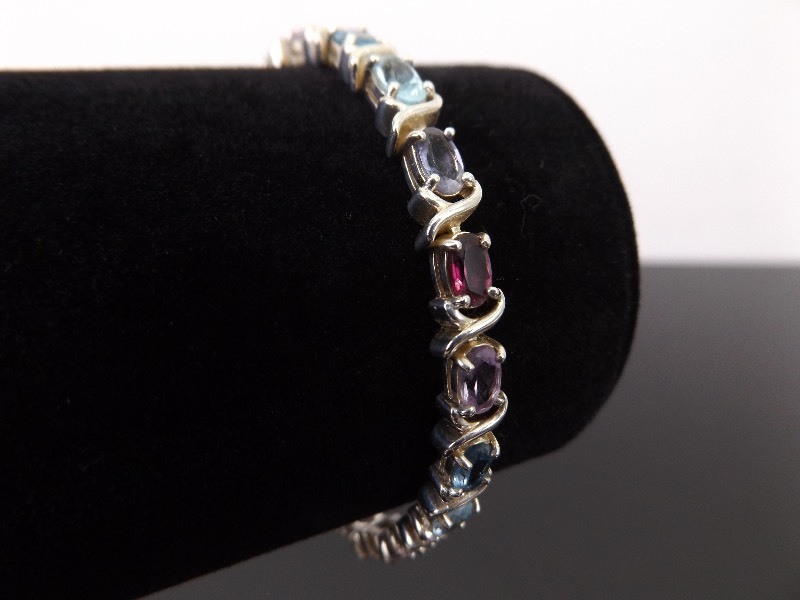 .925 Sterling Silver Multi Color Crystal Tennis Bracelet