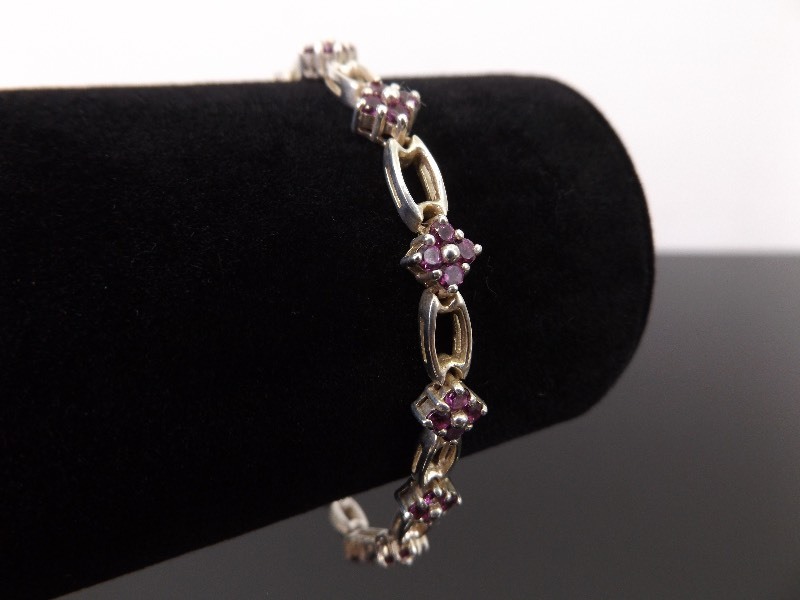 .925 Sterling Silver Amethyst Crystal Fluer Tennis Bracelet