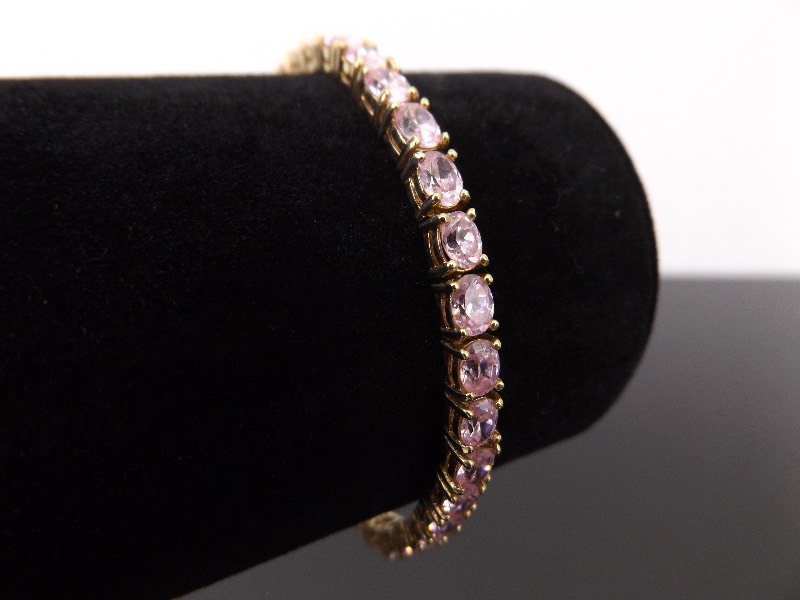 .925 Sterling Silver Pink Sapphire Crystal Vermeil Tennis Bracelet