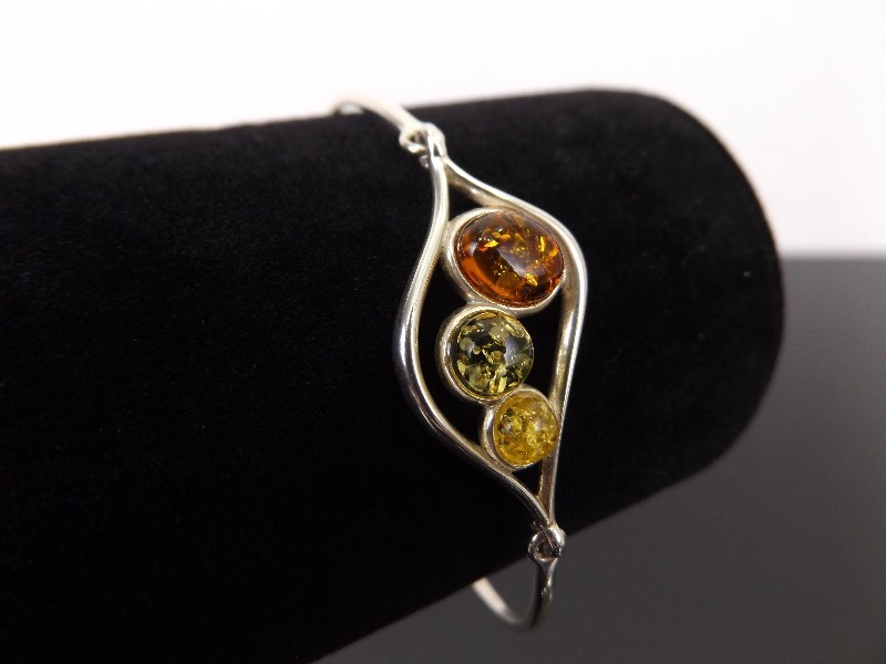 .925 Sterling Silver Amber Cabochon Bracelet