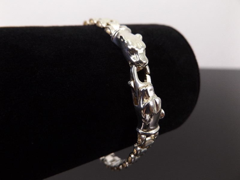 .925 Sterling Silver Panther  Leopard Head Clasp Bracelet