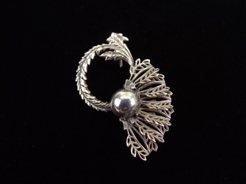 .925 Sterling Silver Art Nouveau Filigree Brooch