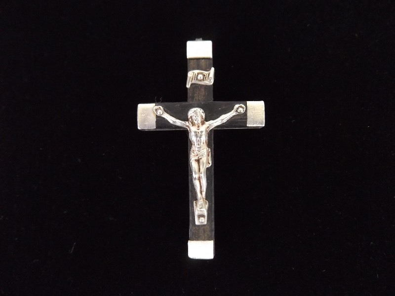 .925 Sterling Silver and Ebony Christian Cross Pendant