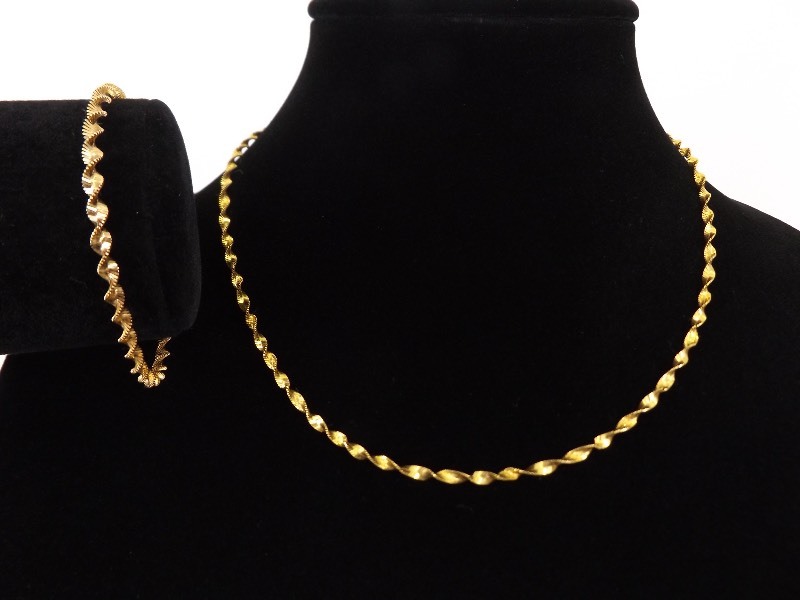 .925 Sterling Silver Twist Vermeil Bracelet and Necklace Set