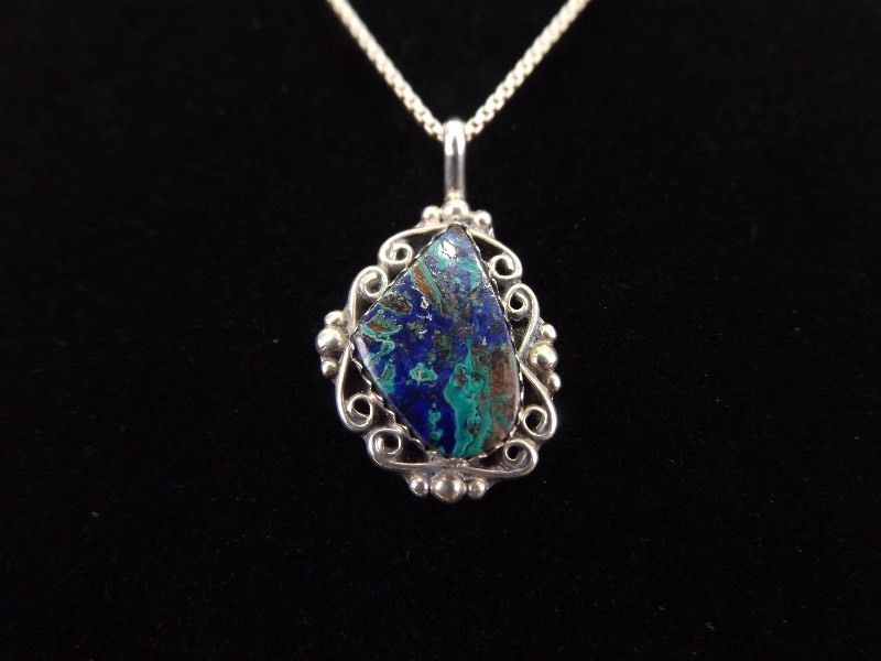 .925 Sterling Silver Azurite Pendant Necklace