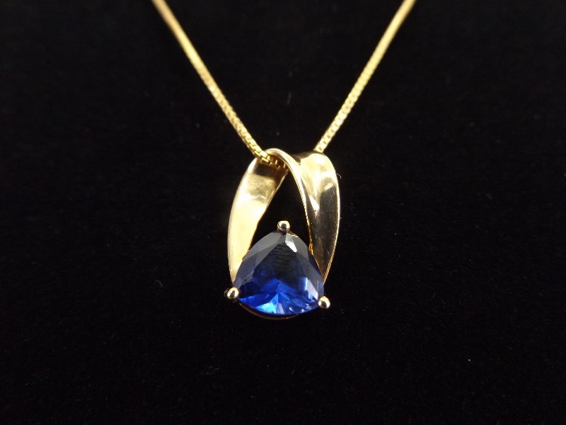 .925 Sterling Silver Sapphire Crystal Vermeil Pendant Necklace