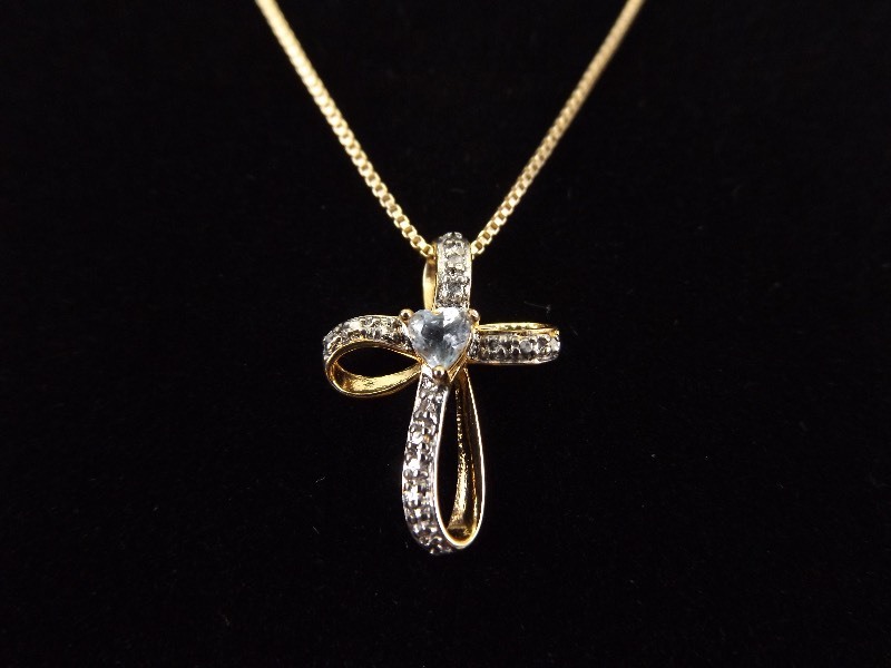 .925 Sterling Silver Topaz Cross Vermeil Pendant Necklace