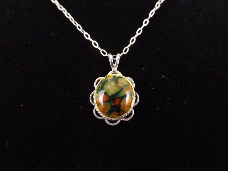 .925 Sterling Silver Jasper Cabochon Pendant Necklace