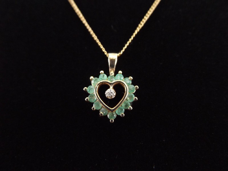 .925 Sterling Silver Emerald Diamond Accented Heart Vermeil Pendant Necklace