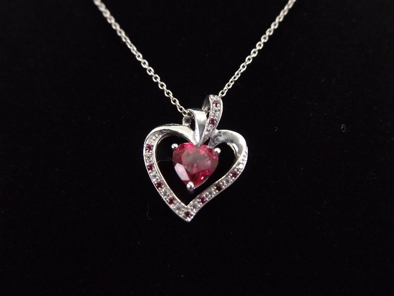 .925 Sterling Silver Ruby Crystal Heart Pendant Necklace