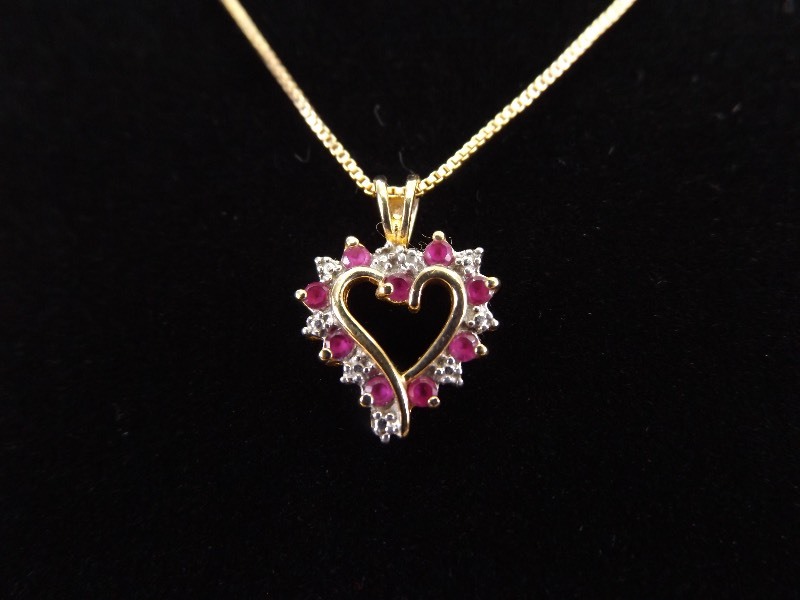 .925 Sterling Silver Ruby Crystal Heart Vermeil Pendant Necklace