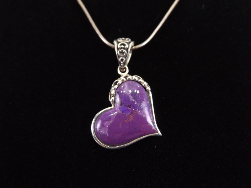 .925 Sterling Silver Charoite Heart Pendant Necklace