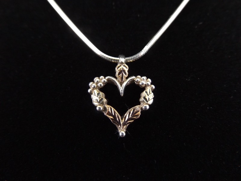 12k Black Hills Gold .925 Sterling Silver Heart Pendant Necklace
