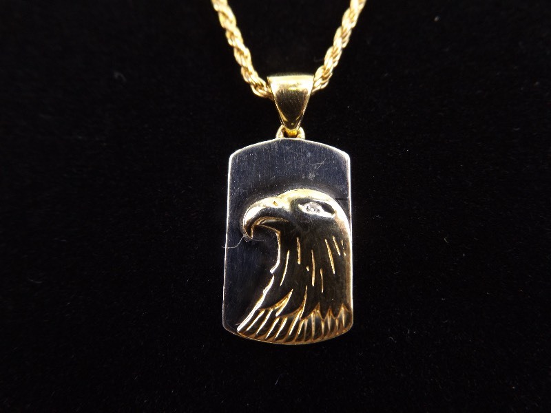 .925 Sterling Silver Diamond Eye Eagle Vermeil Pendant Necklace