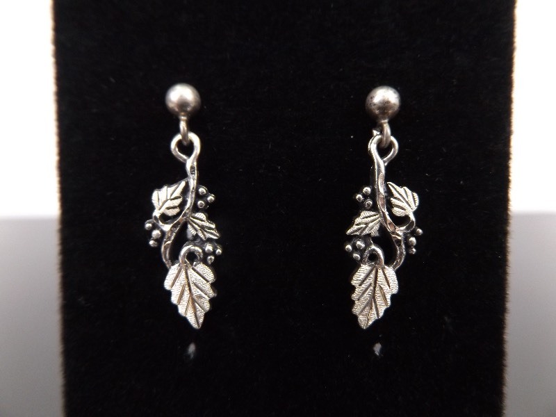 .925 Sterling Silver&nbspBlack Hills Gold Overlay Leaf Dangle Post Earrings