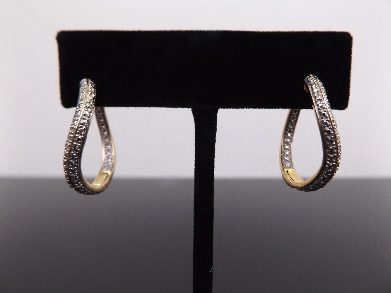 .925 Sterling Silver Diamond Accented Hoop Vermeil Earrings