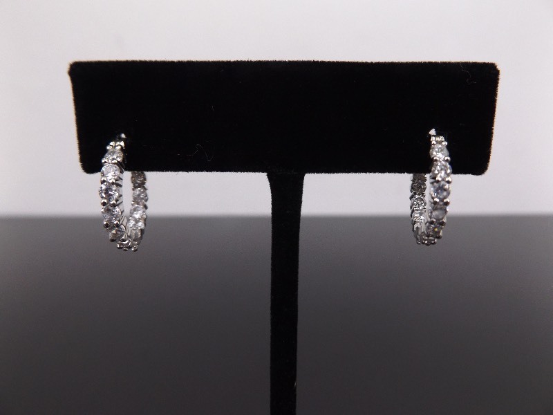 .925 Sterling Silver Crystal Hoop Earrings