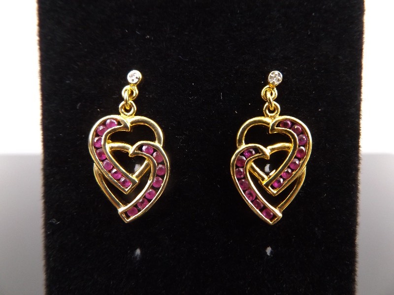 .925 Sterling Silver Ruby Crystal Heart Dangle Post Earrings