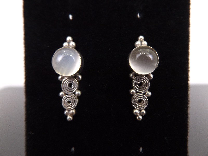 .925 Sterling Silver Moonstone Post Earrings