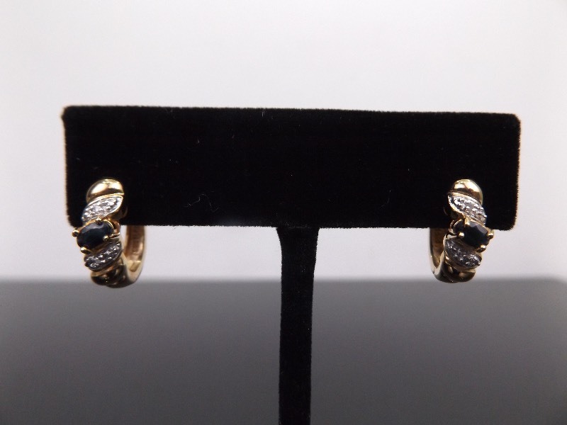 .925 Sterling Silver Diamond Accented Sapphire Hinged Hoop Vermeil Earrings