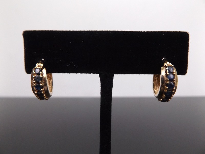 .925 Sterling Silver Sapphire Hoop Clip Hook Vermeil Earrings
